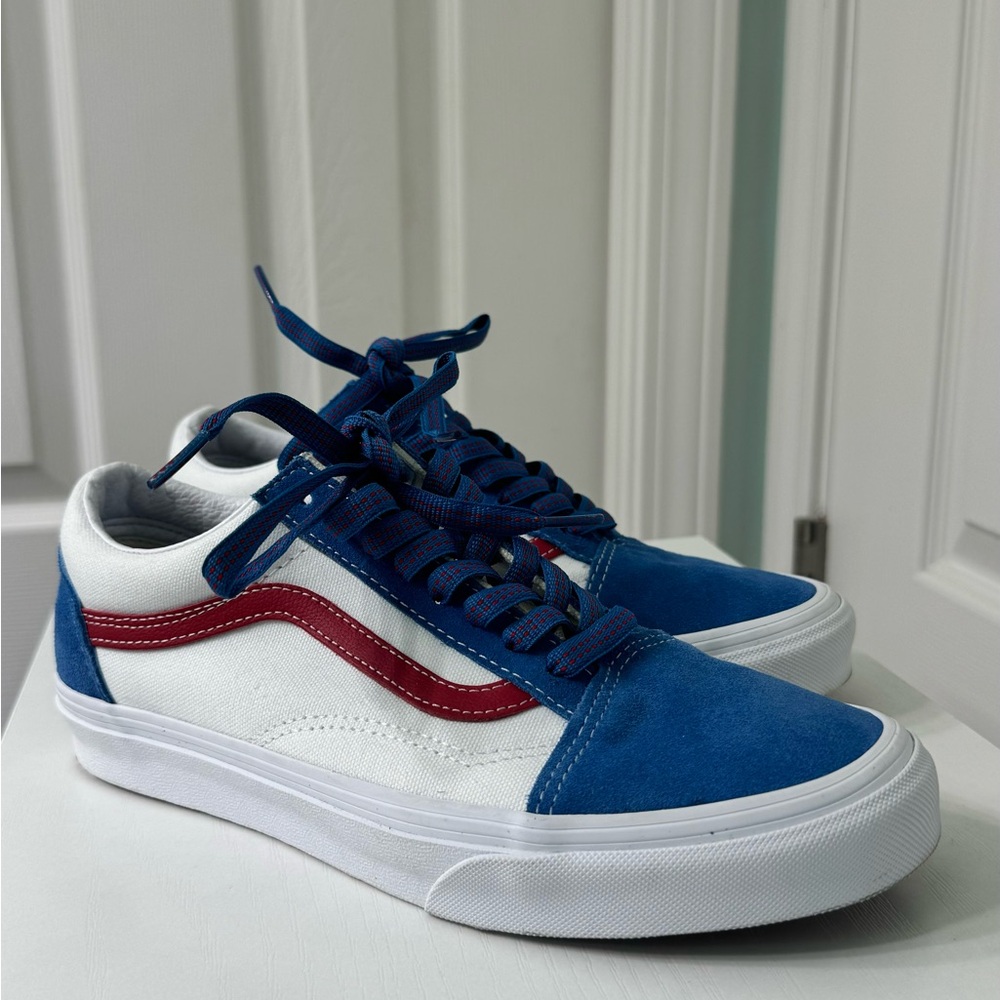 Red, white, and blue vans